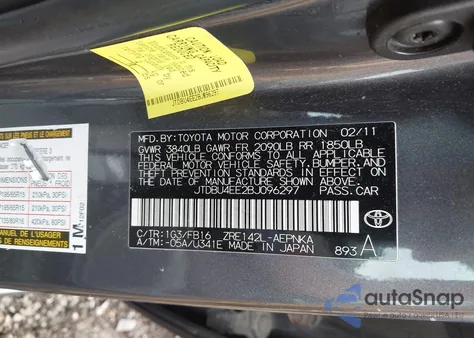 2011 Toyota Corolla Le z USA, uszkodzony, nr VIN JTDBU4EE2BJ096297